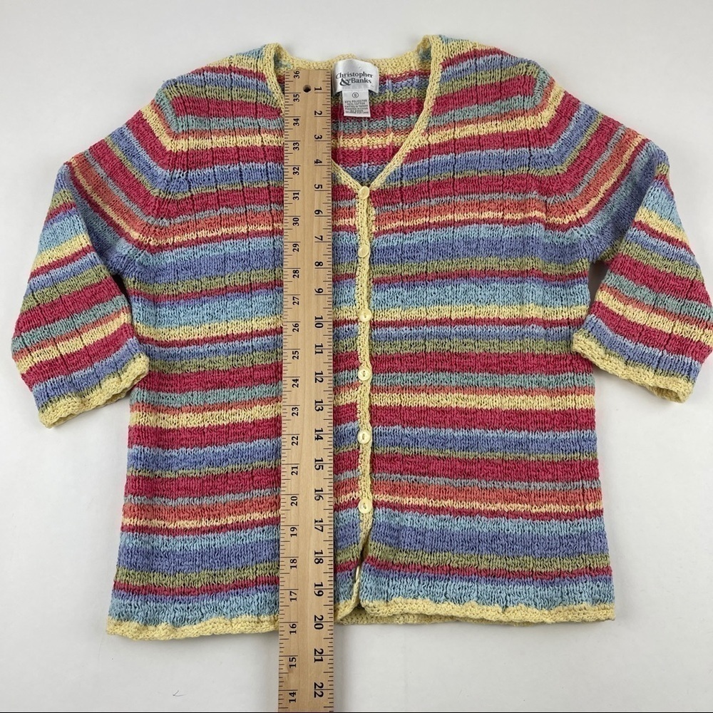 Christopher & Banks Sweater Womens Small Red Orange Striped 3/4 Sleeve Buttons - Picture 5 of 7
